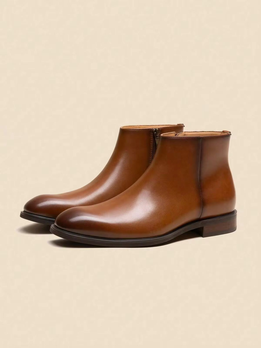 Men's Chelsea Ankle Boots Side Zip Dress Shoes Leather Upper Casual Formal Wear